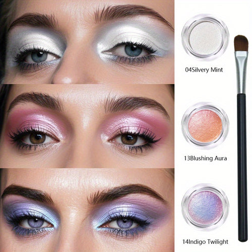 3pcs Jelly Eyeshadow Set with Brush, Full Color Makeup